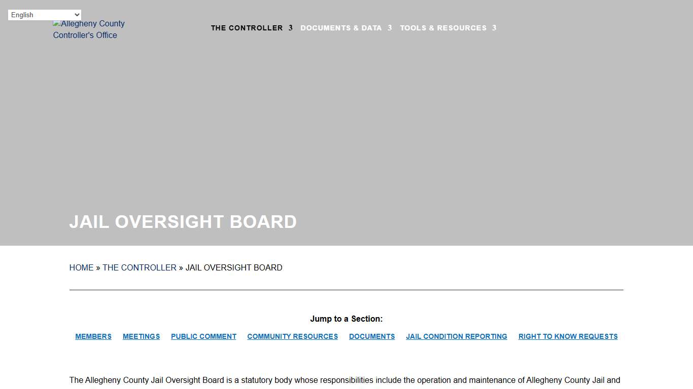 Jail Oversight Board - Allegheny County Controller's Office